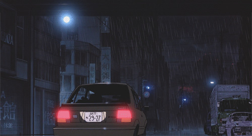雨夜停车动画图片:雨夜