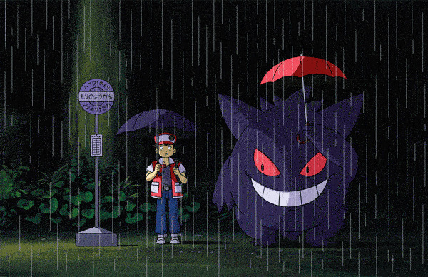 龙猫午夜雨中撑伞动画图片:打伞