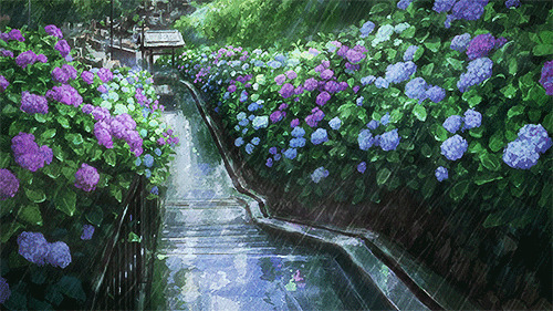 雨季的花园动画图片