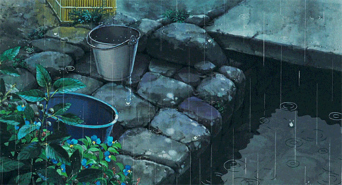 雨水落在青石塘动画图片:下雨
