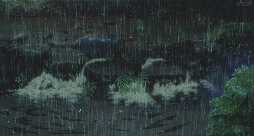 大雨落在水塘里动画图片:下雨