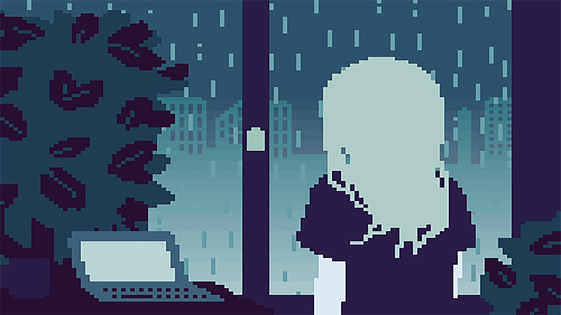 望窗外的雨动画gif素材:下雨