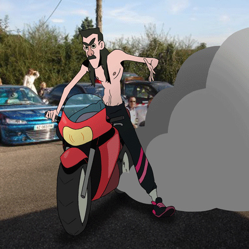骑摩托车的人动画图片:冒烟