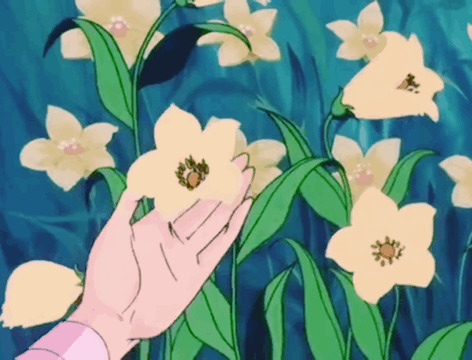 伸手摘一朵花动画图片