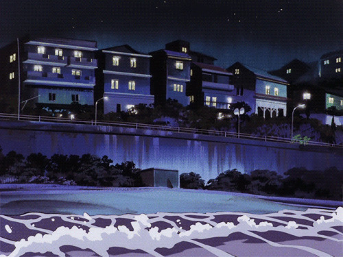夜晚的海景房动画图片:海景