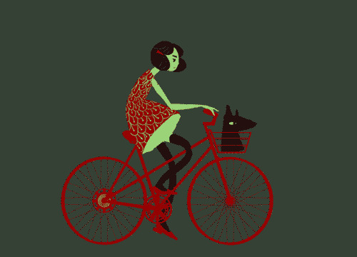 女人踩单车动画图片:骑车