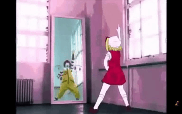 照镜子跳舞卡通动态图片:跳舞