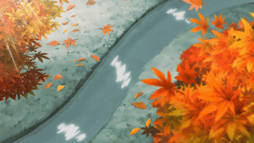 红叶流过小溪动画图片:红叶