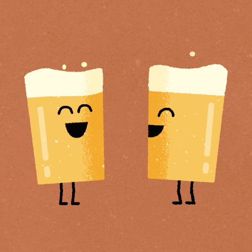 两杯开心的啤酒动画图片:啤酒