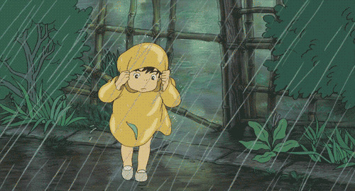 卡通小孩避雨动态图片:下雨