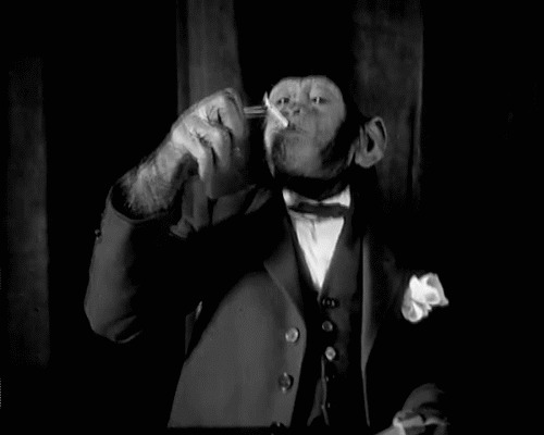 大猩猩学人抽烟动态图片:抽烟