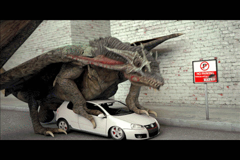 恐龙恶搞小汽车动态图片:恐龙