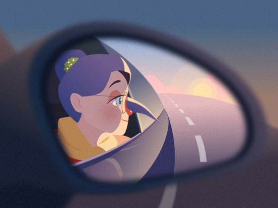 漂亮的卡通小女孩坐车兜风gif图片:兜风