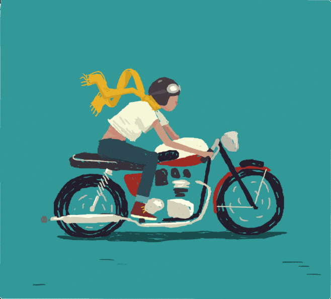 骑摩托的卡通少年很拉风gif图片:骑摩托