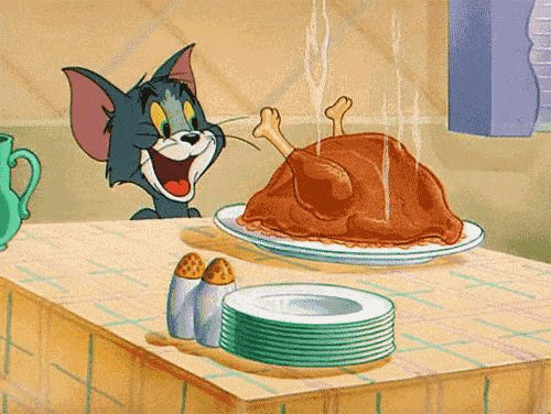 卡通米老鼠看烤鸭GIF图片:米老鼠