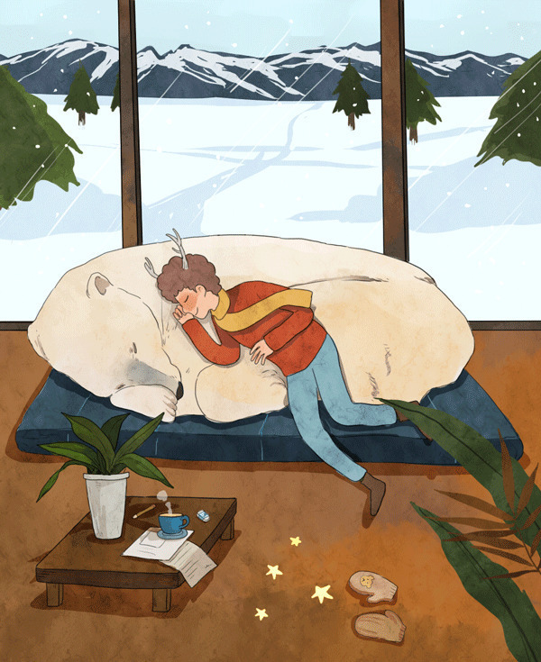 下雪天美美睡一觉动画图片:雪景,睡觉