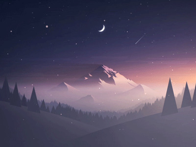 雪山上的月亮动画图片素材