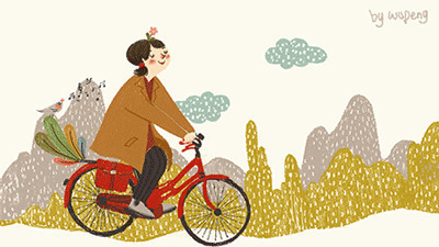 踩单车的村姑动画图片:骑车