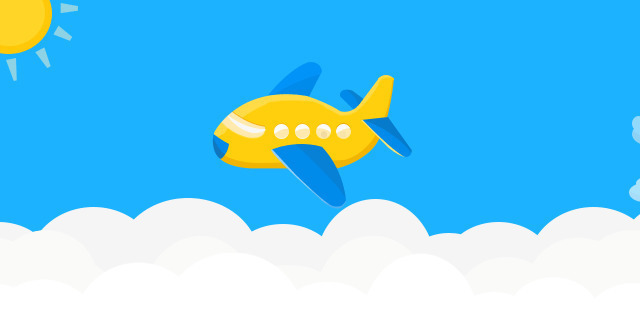 卡通小飞机在云彩上迎着太阳飞行gif图片