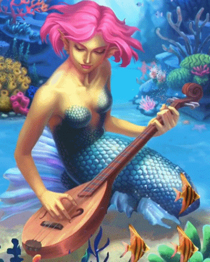 美人鱼在海底弹吉他GIF图片
