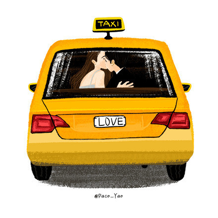 出租车上的浪漫爱情动画图片