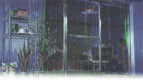 窗外正下着大雨动画图片:下雨