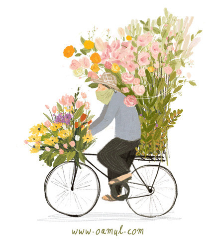 小贩踩单车去卖花动画图片:骑车