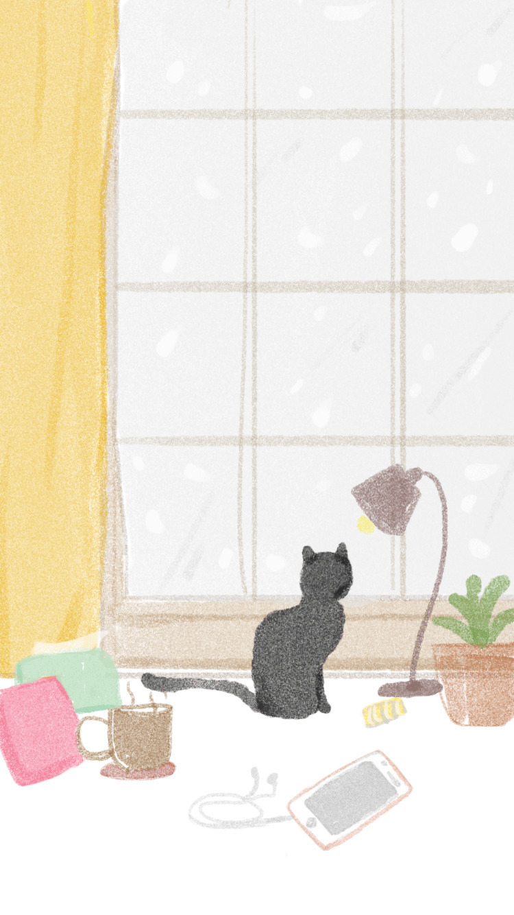 一只安逸的猫望着窗外动画图片:猫猫