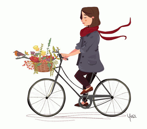 踩着单车送花篮动画图片:骑车,花篮
