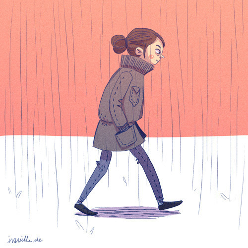独自一人走在雨中动画图片