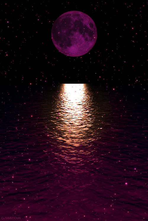红月亮照亮大海唯美意境gif图片