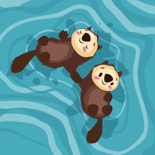 卡通动物漂浮在水面上gif图片