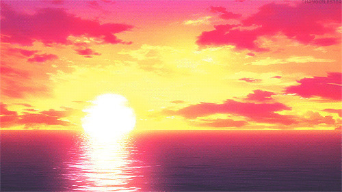 太阳落山的晚霞动画图片:落日,晚霞