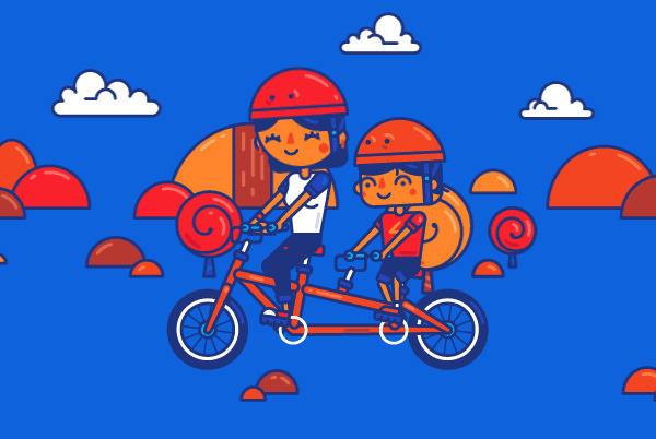 双人脚踏车快乐出行动画图片:骑车