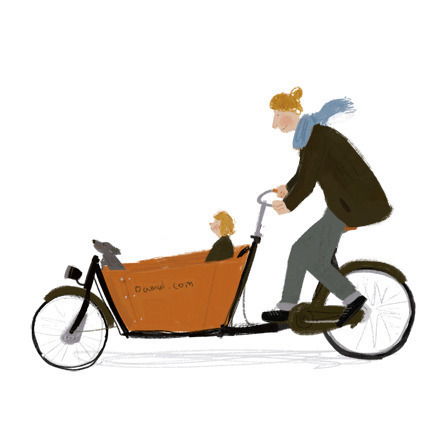 父亲踩着脚踏车动画图片素材