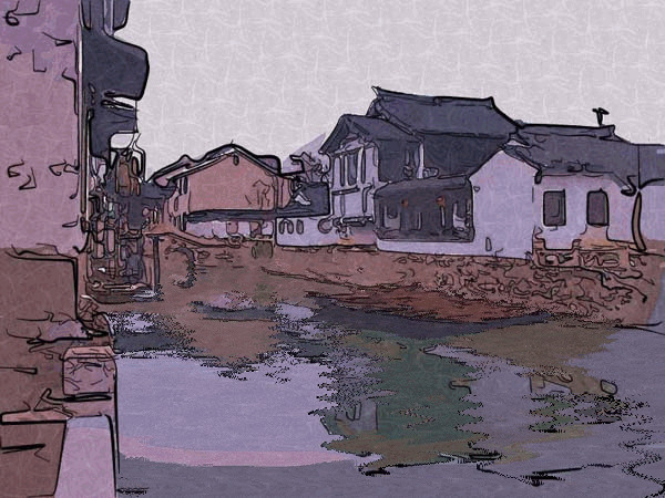 唯美江南水乡古镇动画图片:水乡
