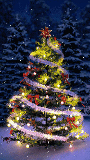 一棵星光闪闪的圣诞树不停的旋转gif图片