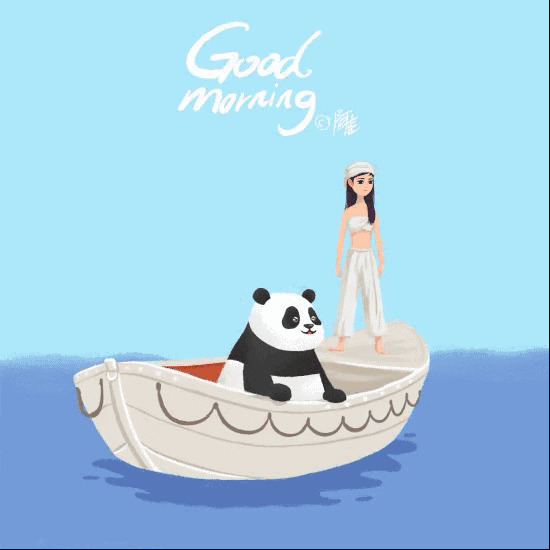 卡通熊猫坐船摇摇晃晃的样子GIF动态图