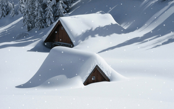 大雪中的茅草屋GIF图片:茅草屋,下雪