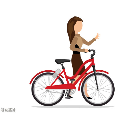 卡通女孩扫码骑自行车gif图片:自行车