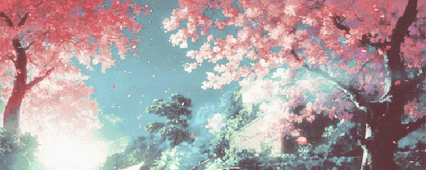 鲜花飘落的卡通美景GIF图片:鲜花,花瓣