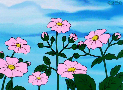 在风中跳舞的卡通小花GIF图片:小鲜花