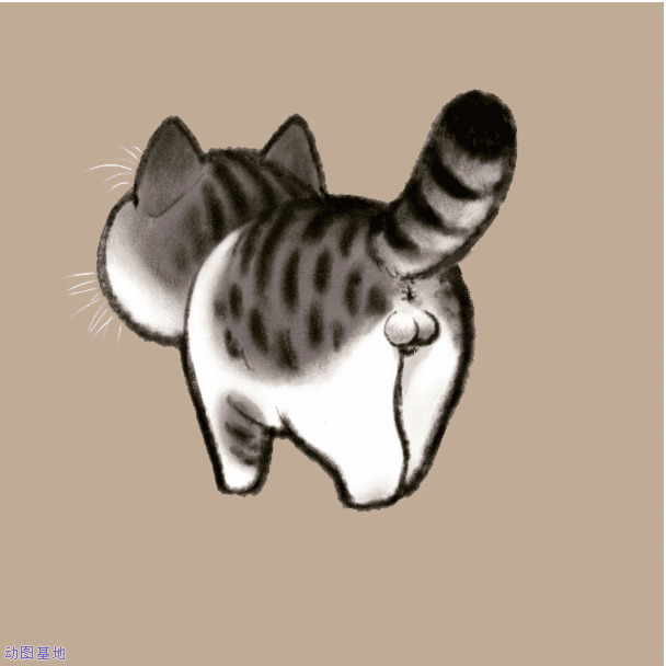摇尾巴的卡通小猫咪GIF图片
