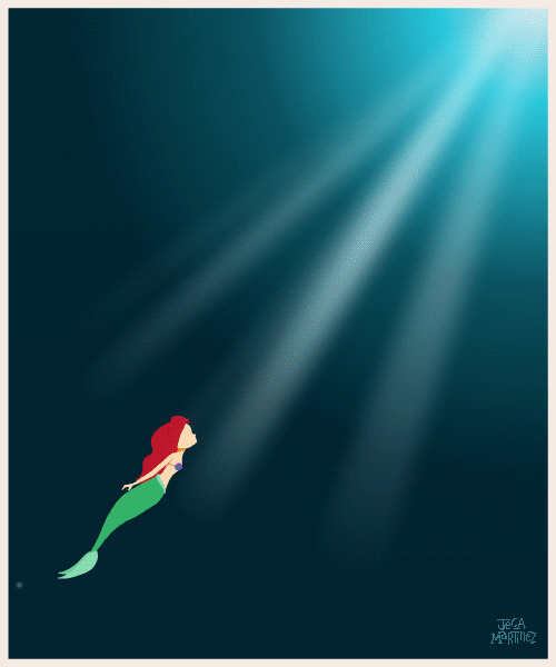 可爱的卡通美人鱼向着阳光游去GIF图片:美人鱼