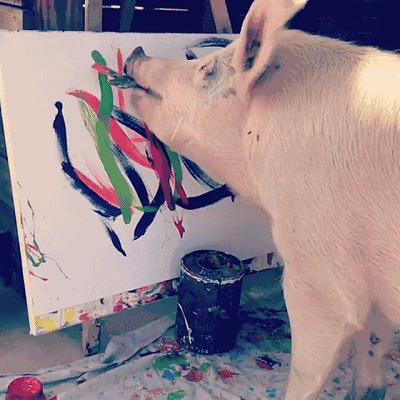 会画画的猪GIF图片:猪猪,画画