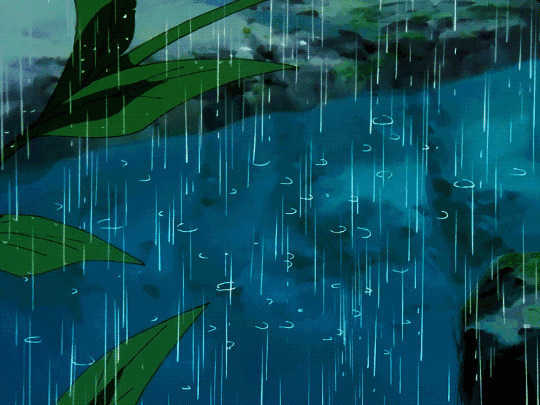 雨水滴落小溪里动画图片:下雨