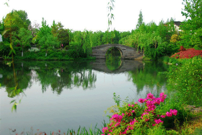 绿色湖畔小桥GIF图片:风景,景色