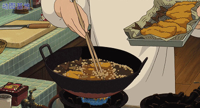 铁锅油炸食物动画图片:油炸
