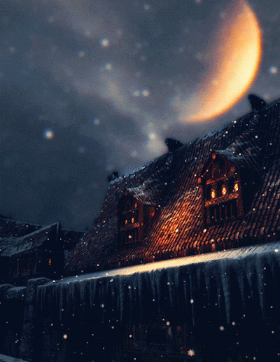 月亮之夜下暴雪动画图片