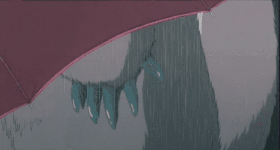 卡通小孩打着雨伞偷看怪兽gif图片:怪兽